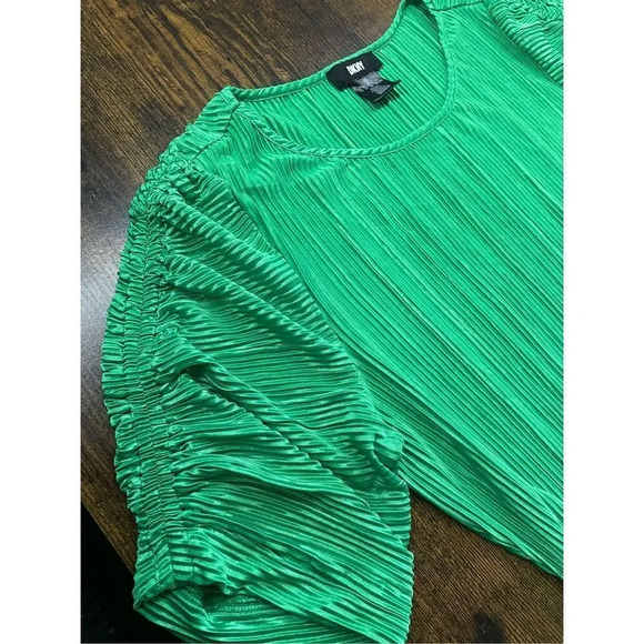 DKNY Belted Plissé-satin Dress - Green- Sz 10 - Picture 5 of 13